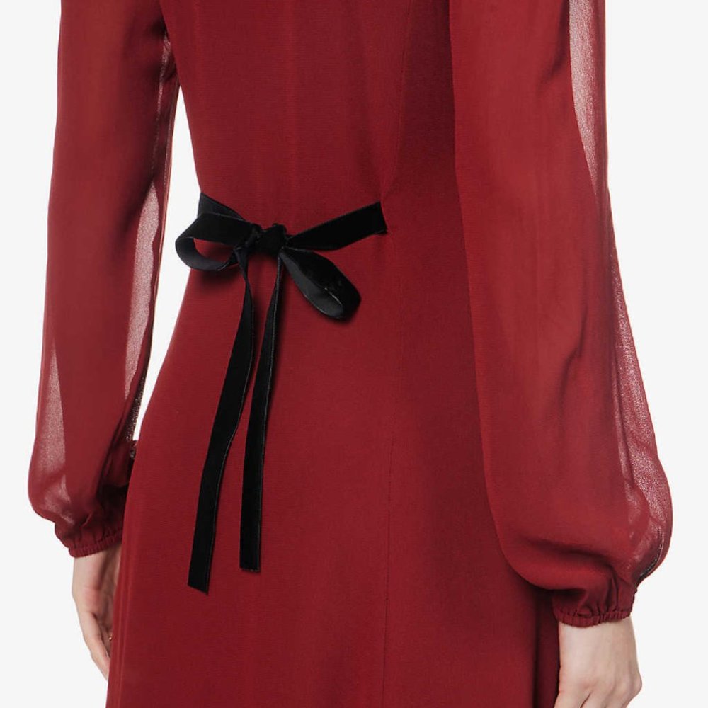 NEW Reformation Brogan Long Sleeve Button Front Midi Dress Chianti Size 12 #X108 - Picture 5 of 12